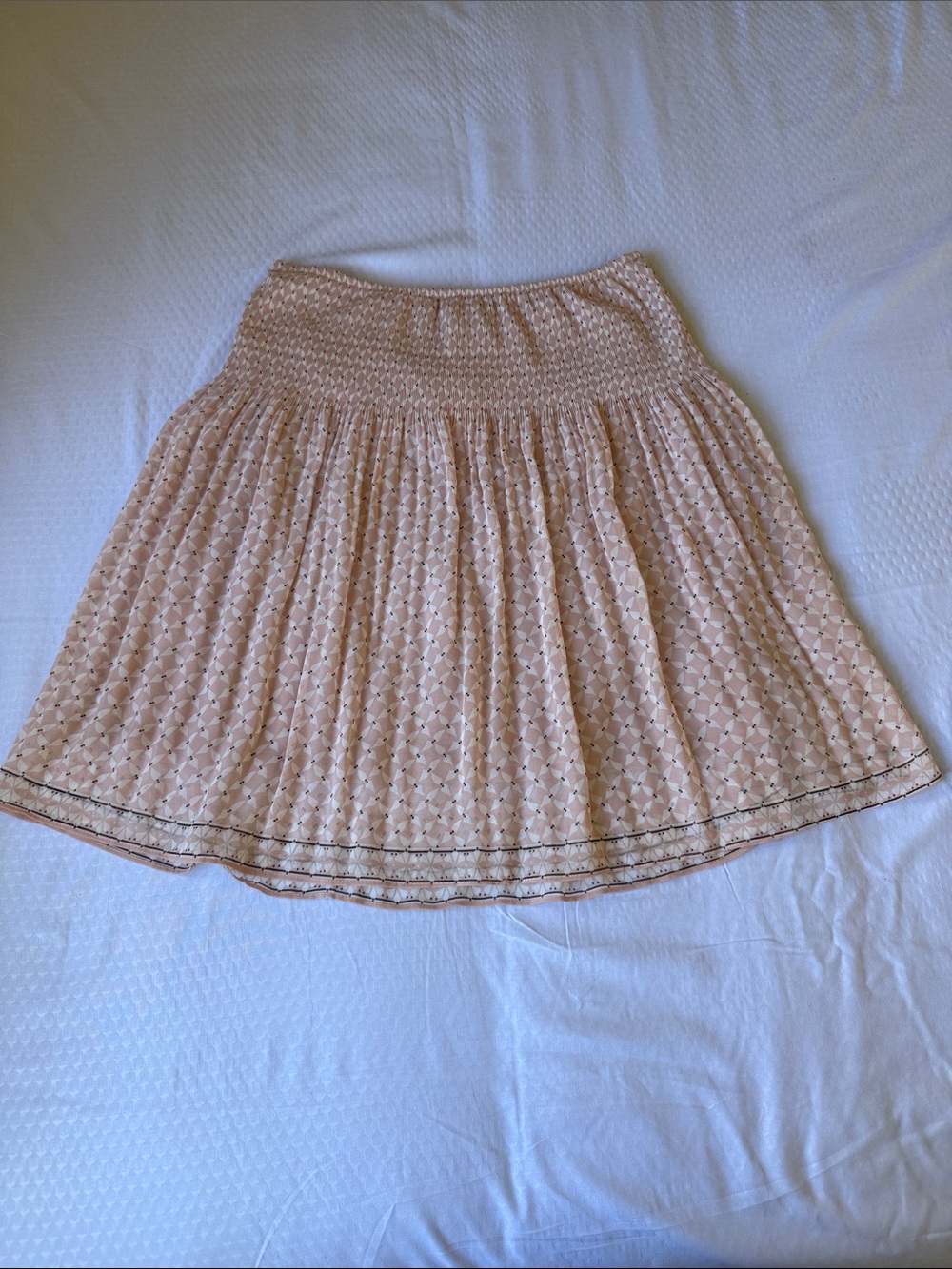 Max Studio Dusty Blush Pleated Smocked Midi Skirt with Contrast Hem